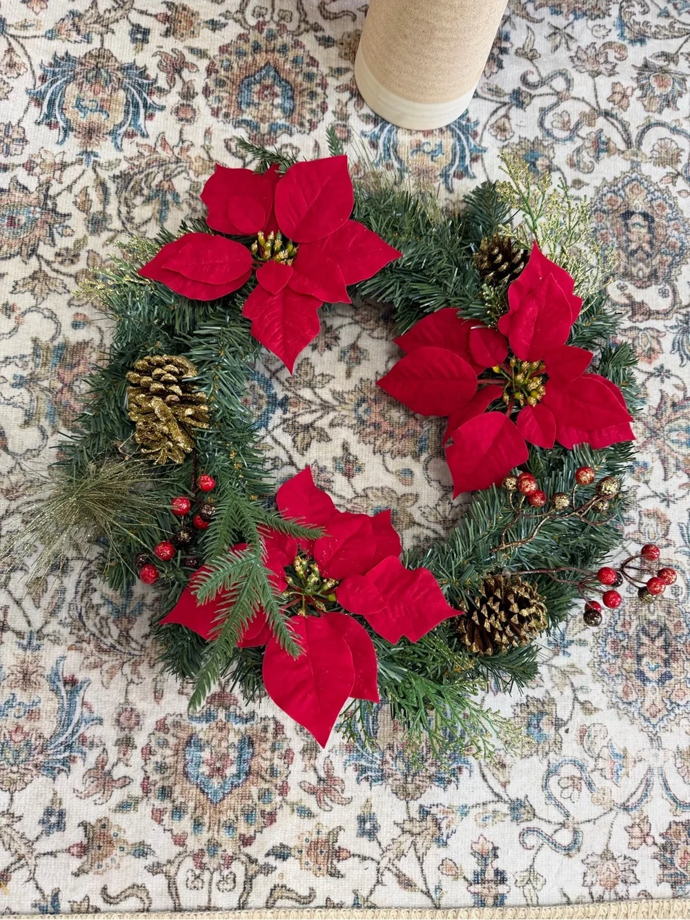 New Christmas Wreath Festive Red Poinsettia Holiday Wreath by old time pottery